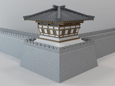 Ancient Architecture Traditional Watchtower With Tiled Roof And Brick Stone Walls 3d model