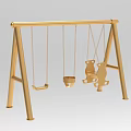 Golden Playground Swing Set with Metal Frame and Various Seats Including Bowl and Double Seats