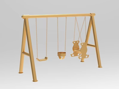 Golden Playground Swing Set with Metal Frame and Various Seats Including Bowl and Double Seats 3d model