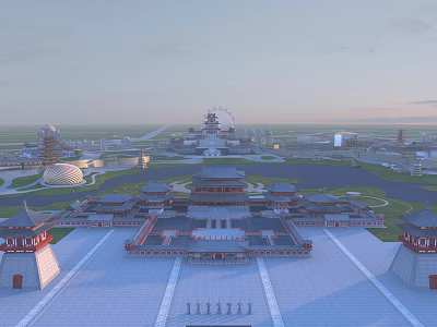 Ancient Architecture Grand Complex With Symmetric Layout Traditional Roofs And Open Plaza 3d model