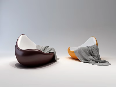Modern Leisure Chairs in Brown and Orange with Gray Blankets for Comfortable Seating 3d model