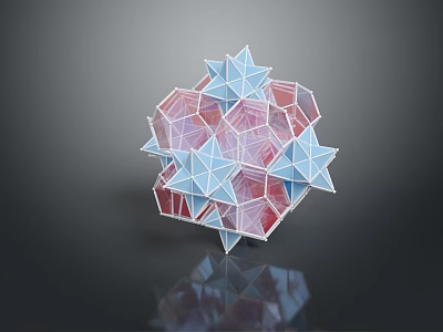 3D Artistic Geometric Structure With Star Shaped Polygons Blue Pink Translucent Design 3d model