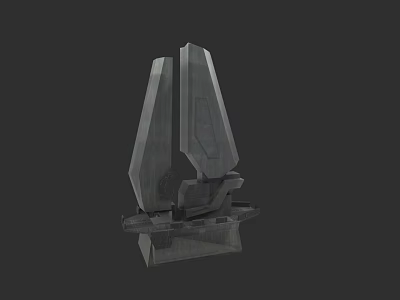 Futuristic Weapon 3D Model with Metallic Structure and Tall Angular Design on Dark Background 3d model