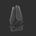 Futuristic Weapon 3D Model with Metallic Structure and Tall Angular Design on Dark Background