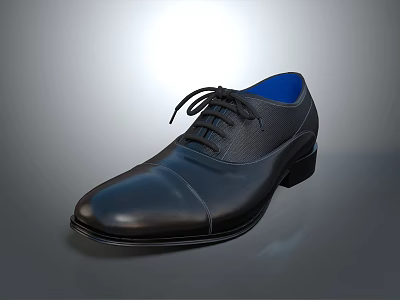Black Leather Dress Shoes With Blue Interior And Lace Up Design For Formal Occasions 3d model