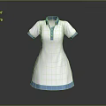 White Dress with Blue Collar Short Sleeves Blue Cuffs and Hem Buttons