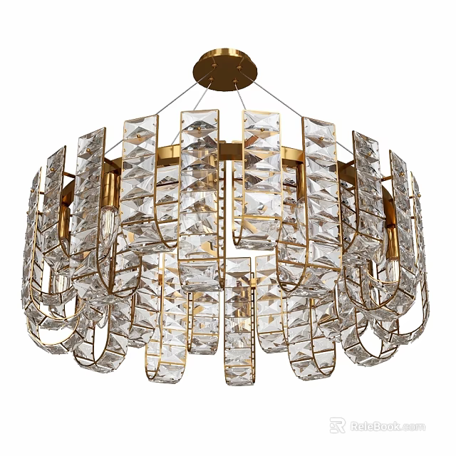 Elegant Modern Ceiling Light With Crystal Strips And Golden Frame Design 3d model