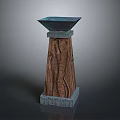Ornamental Decorative Pillar With Wooden Texture And Square Top Gray Base