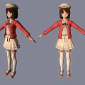 Two 3D Anime Characters in Red Jacket White Skirt and Hat with Arms Outstretched