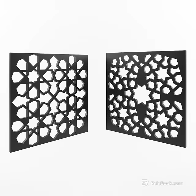 Decorative Black Room Dividers With Geometric Laser Cut Patterns Design 3d model 