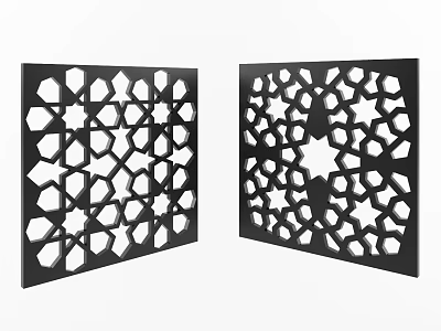Decorative Black Room Dividers With Geometric Laser Cut Patterns Design 3d model