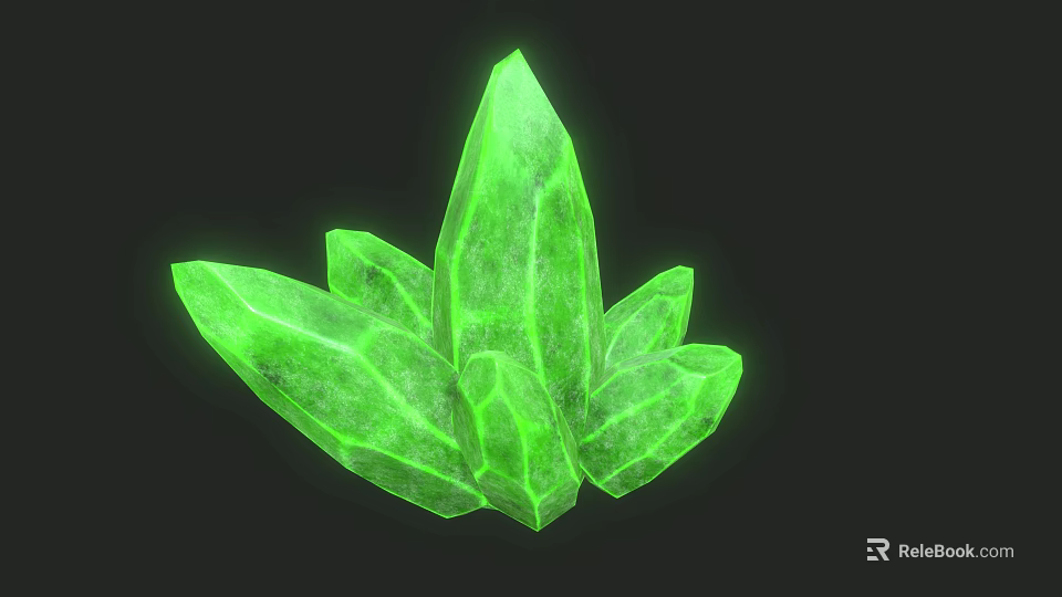 Glowing Green Crystal Cluster Structure With Prismatic Facets And Luminous Glow 3d model 
