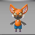 Cute Orange Cartoon Fox Character With Big Ears Glasses Orange Vest And Purple Shoes
