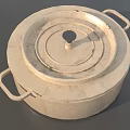 Cream Colored Cooking Pot With Lid Double Handles And Hand Painted Vegetable Design