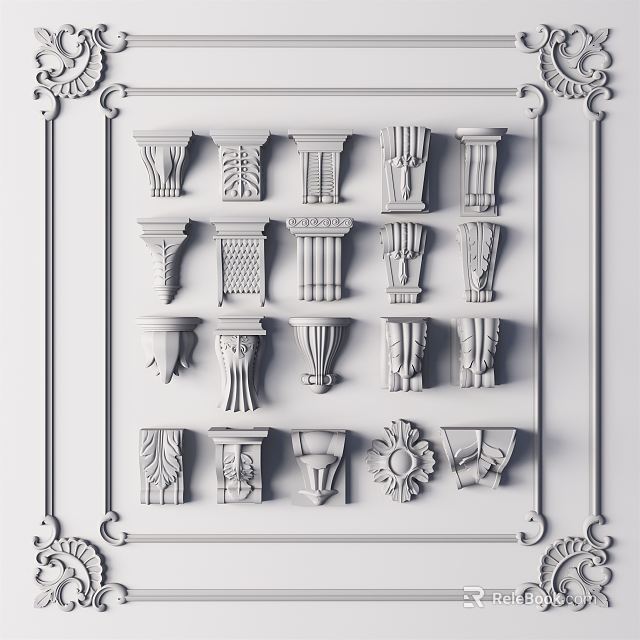Various Ornate Capital Designs With Carved Patterns And Classic Architectural Styles 3d model 