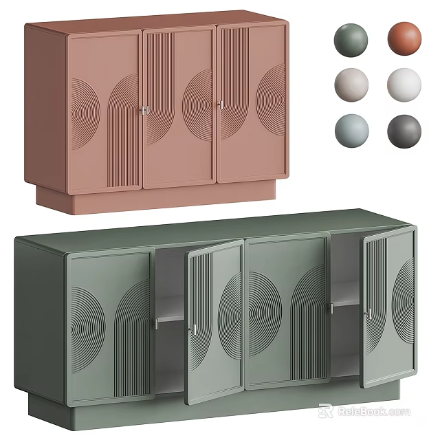 Stylish TV Cabinet With Circular Pattern Design And Multiple Color Choices 3d model 