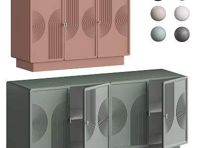 Stylish TV Cabinet With Circular Pattern Design And Multiple Color Choices 3d model