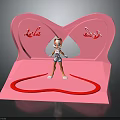 Pink Butterfly Shaped Stage Scene With Cartoon Character Heart Ring And Logos