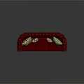 Red Leather Tufted Three Seater Sofa With Patterned Decorative Pillows And Classic Design