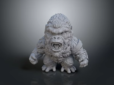Detailed 3D Sculpted Gorilla Model With Textured Fur And Fierce Standing Pose 3d model