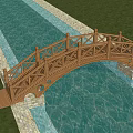 Wooden Arched Landscape Bridge With Water Beneath Grassy Surroundings And Stone Path