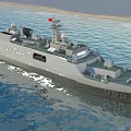 Modern Warship 998 with Red Flag Sailing on the Blue Sea