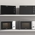 Sharp Brand Black And Silver Microwaves As Kitchen Appliances On Shelves