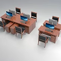 Wooden Office Desk And Chair Set With Computer Monitors And Keyboards