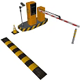 Public Parking Facilities Featuring Barrier Gate Payment Machine Security Camera Traffic Cone Speed Bump Bollard 3d model
