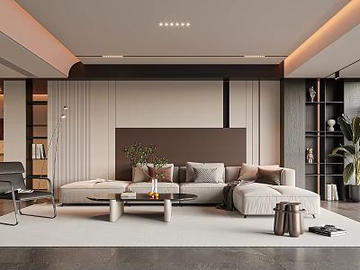 Modern Minimalist Living Room Interior With Sofa Coffee Table And Plants 3d model