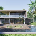 Modern Detached Villa With Swimming Pool Terrace And Floor to Ceiling Windows Surrounded by Trees
