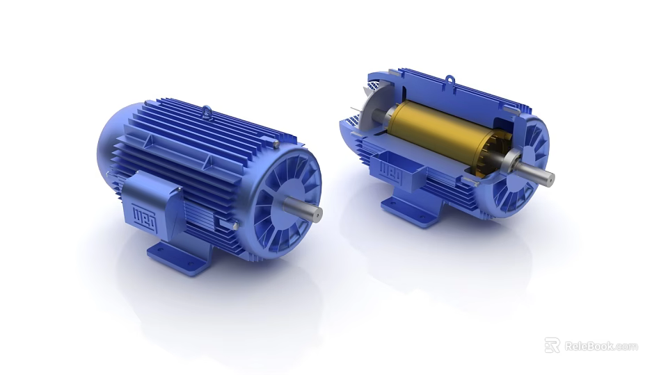 Blue Industrial Electric Motors Complete Unit And Internal Structure With Rotor 3d model 