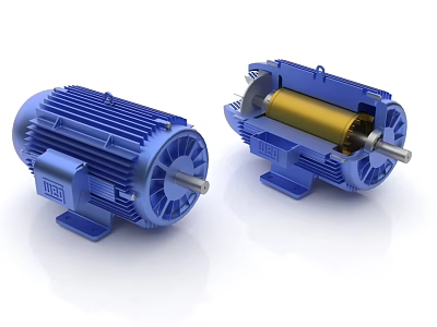 Blue Industrial Electric Motors Complete Unit And Internal Structure With Rotor 3d model