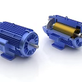 Blue Industrial Electric Motors Complete Unit And Internal Structure With Rotor