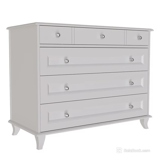 White Chest of Drawers with Multiple Drawers Metal Handles and Sleek Design for Home Storage 3d model 