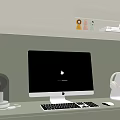 Modern Work Desk Decorative Ornament Set With Computer Monitor Table Lamp And Headphones
