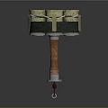 Unique Hammer Weapon Featuring Cylindrical Top Metal Bands And Brown Handle