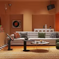 Chic KTV Lounge Interior With Sofa Music Decor And Lights 3d model