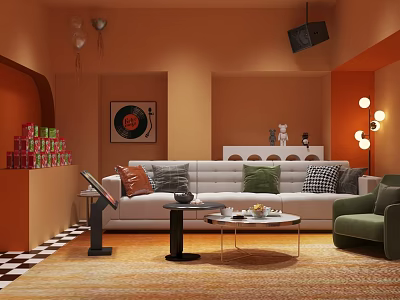 Chic KTV Lounge Interior With Sofa Music Decor And Lights 3d model