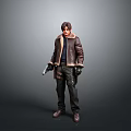 Male Character Outfit With Brown Leather Jacket Gun Black Pants Gloves And Boots 3d model