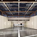 Modern Parking Garage Interior With White Walls Arrow Signs Floor Lines And Ceiling Lights