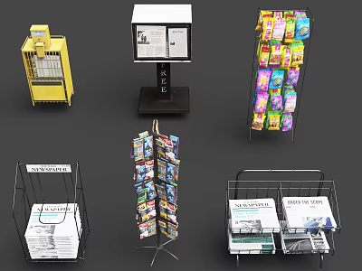 Commercial Retail Furniture Collection Featuring Storage Cabinets Display Racks Magazine And Newspaper Holders 3d model