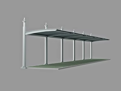 Modern Covered Carport Structure With White Columns And Green Base 3d model