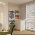 Modern Balcony Cabinetry Design With Washing Machine Dryer And Storage Area