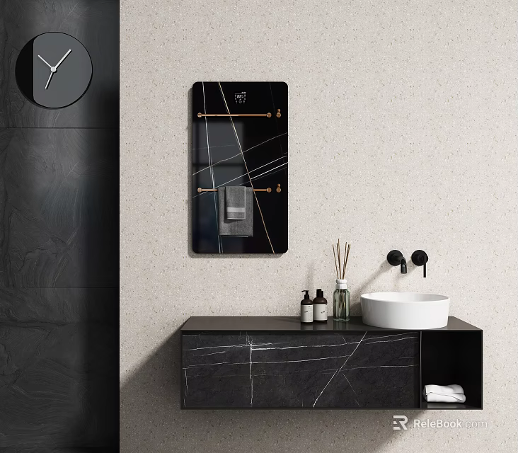 Modern Bathroom With Wall Mirror Marble Vanity And White Basin 3d model