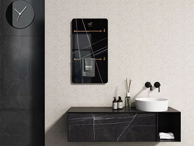 Modern Bathroom With Wall Mirror Marble Vanity And White Basin 3d model