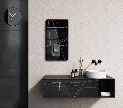 Modern Bathroom With Wall Mirror Marble Vanity And White Basin 3d model