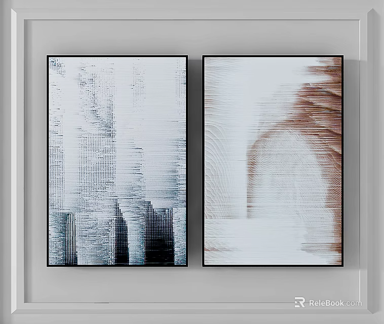 Two Abstract Textured Paintings With Neutral Tones And Black Frames For Wall Decor 3d model