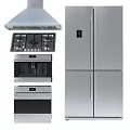 Modern Stainless Steel Kitchen Appliances With Gas Stove Range Hood Oven And Refrigerator