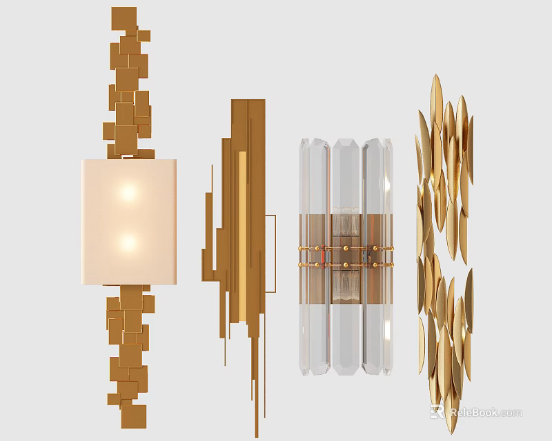 Modern Wall Lamps With Geometric Gold Frames Transparent Panels And Unique Designs 3d model